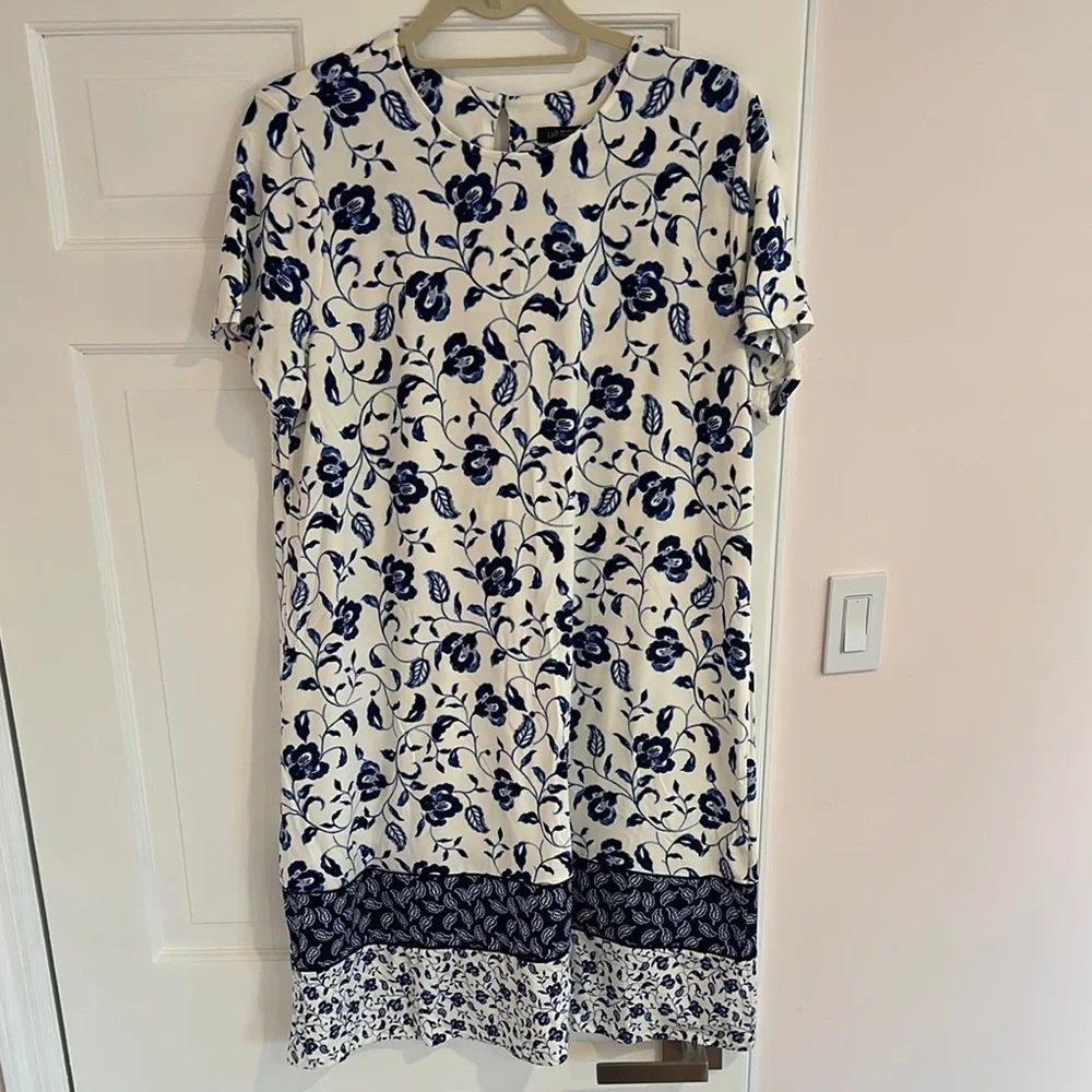 J.Jill Floral Blue and Cream Dress - Picture 1 of 6